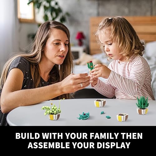 Miniatura 5 de Bloques de construcción 4 en 1 de suculentas, construye una decoración de exhibición de plantas suculentas para el hogar u oficina (360 piezas)