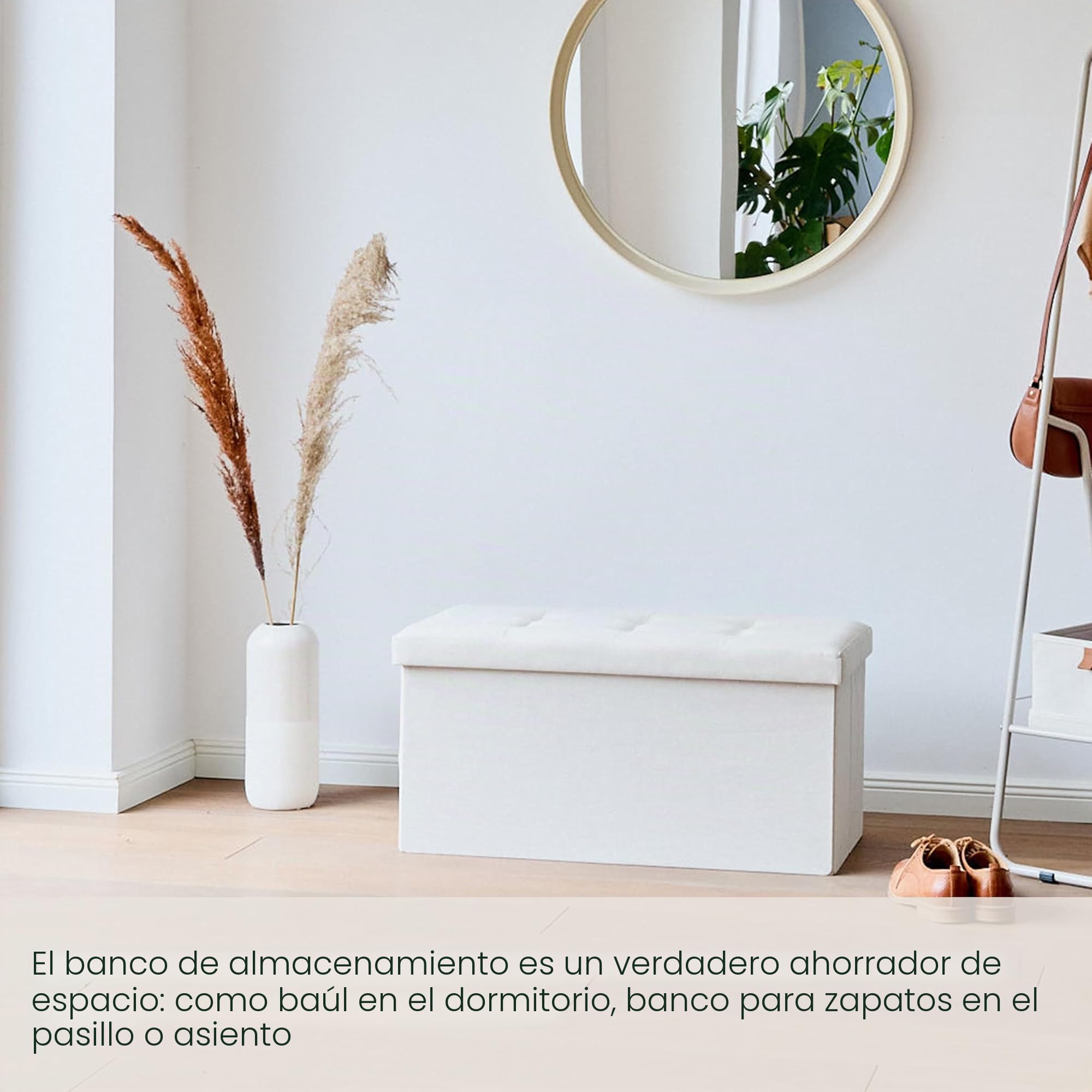 Love IT Store IT Premium Banco con espacio de almacenamiento - Baúl de lino - Reforzado con madera - Cómodo y estable - Beige - 76 x 38 x 38 cm