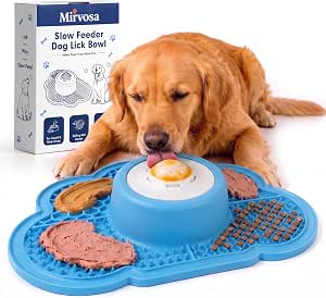 Slow Feeder Dog Bowl and Lick Mat for Liquid and Thick Treats - 8.5oz Anti Slip Dog Lick Bowl with Rolling Ball