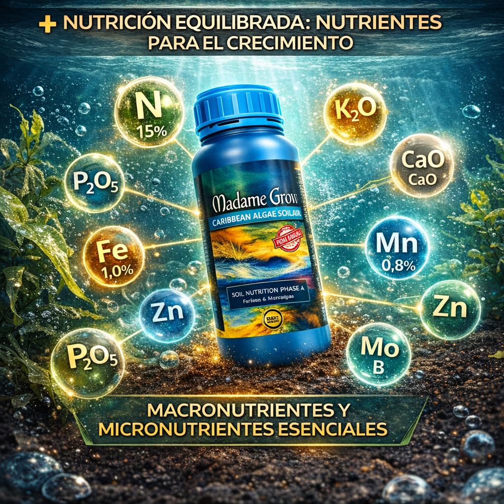 MADAME GROW Fertilizantes alga marihuana - abono floración marihuana - cogollador marihuana - fertilizante floración marihuana - fertilizante marihuana - liquido - engordar (CARIBBEAN ALGAE 5L)