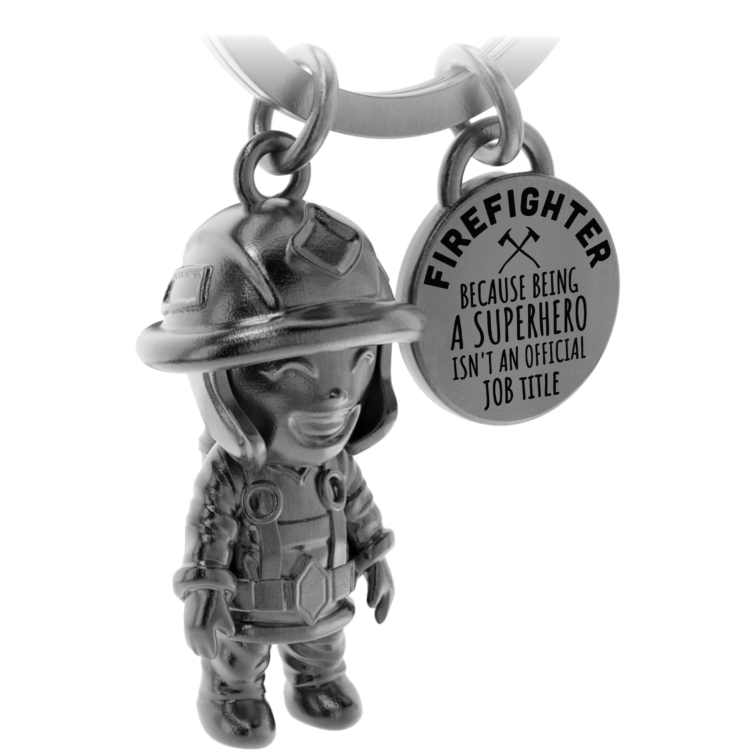 Lanolu Men's Firefighter Silver Fireman Keychain, Fire Brigade Gifts For Lucky Charm Gifts For Firefighters Made Of Metal