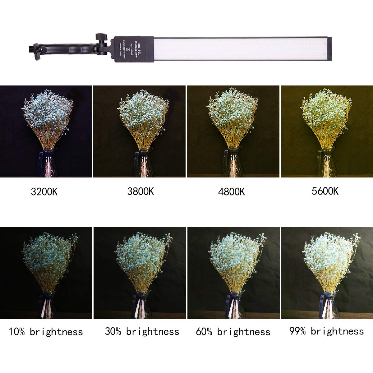Set di 2 luci video a LED dimmerabili, con treppiede, borsa per il trasporto, set di luci per fotocamera, video, YouTube, prodotto fotografico, 376 perline LED, 3200-5500K, CRI 96+