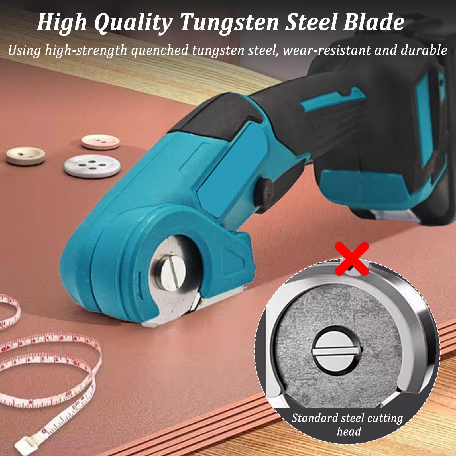 Akku Universalschere Kompatibel mit Makita 18V,Rollschneider für Stoff,mit Sicherheitssperre und 2 Klingen,6mm Schnitttiefe,Kabellose Elektrische Schere,Schneidet Karton,eppich,Leder(ohne Batterie)