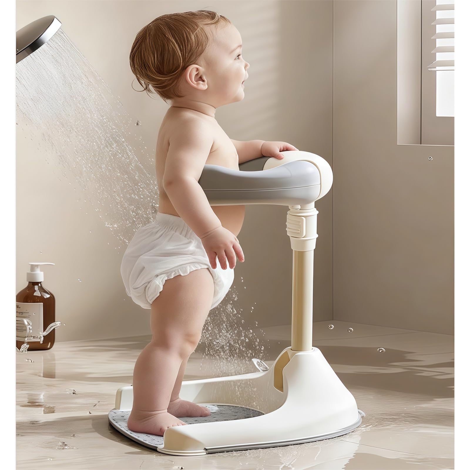 Adjustable Height Baby Bath Stand Foldable Non-Slip Child Shower Support Stand Suitable for Babies Aged 6-36 Months