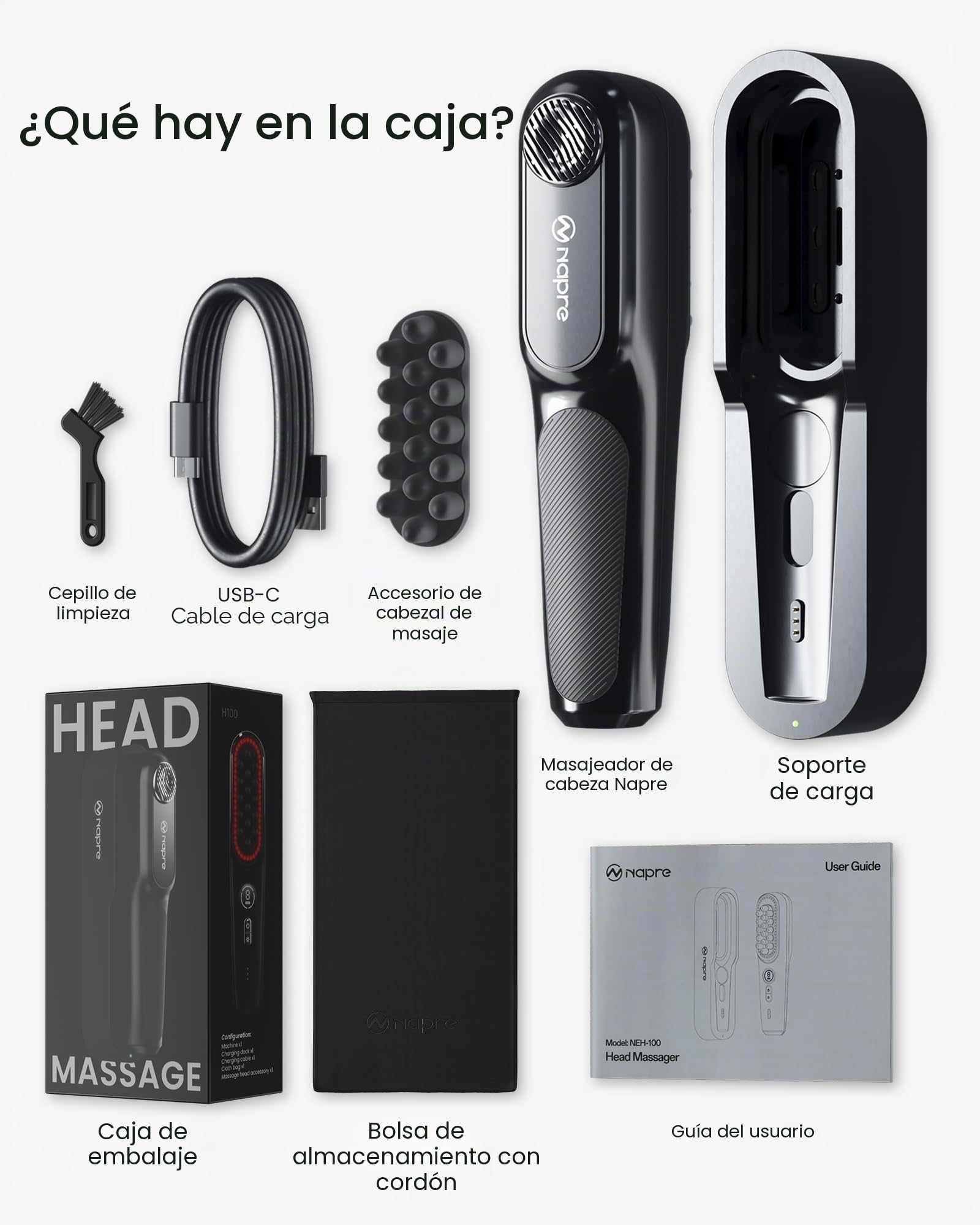 Masajeador de cuero cabelludo - 2400 RPM de vibración lateral y terapia de luz roja para alivio de cuero cabelludo/rostro/cuello, 50 perlas LED, 5 niveles de velocidad, portátil con base de carga