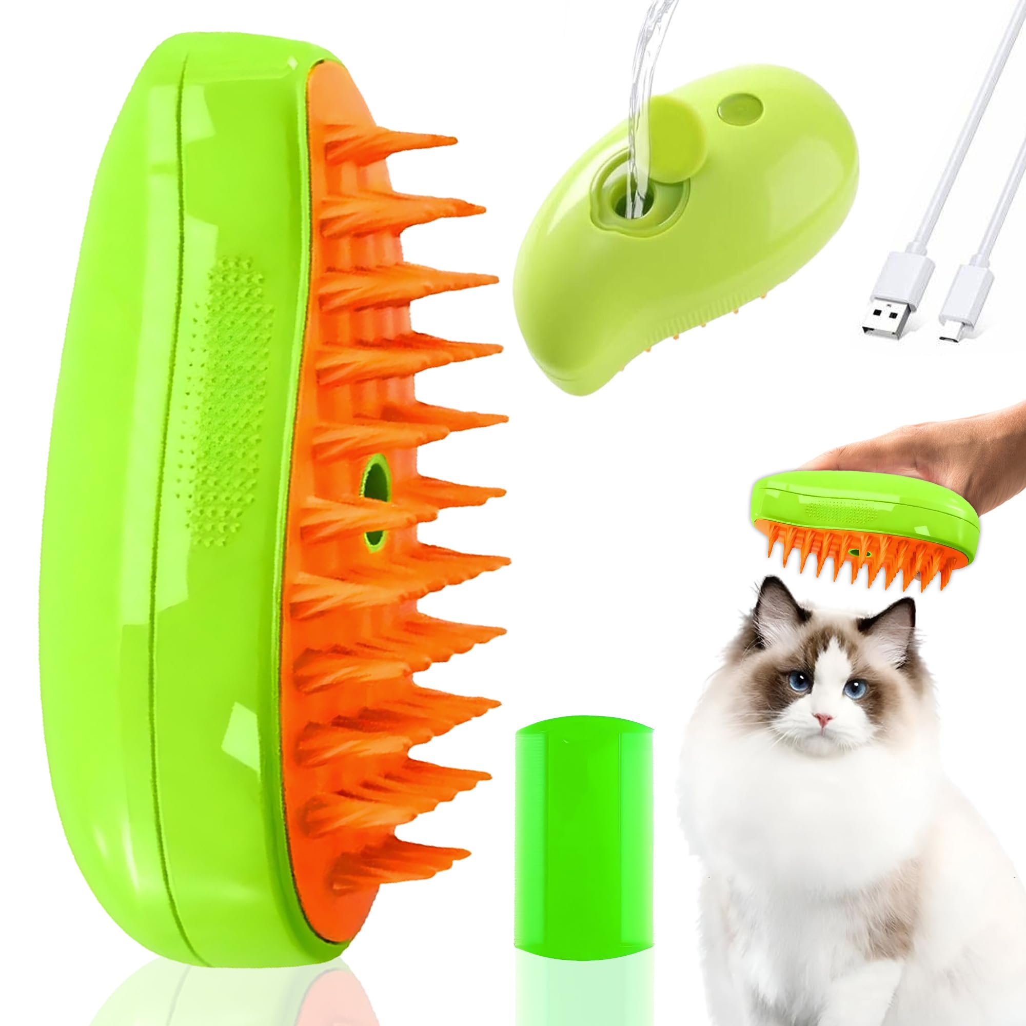 Cepillo Vapor Quita Pelos Gatos Perros Mascotas Peine Limpieza Desenredar Nudos Steamy Cat Brush 3 En 1