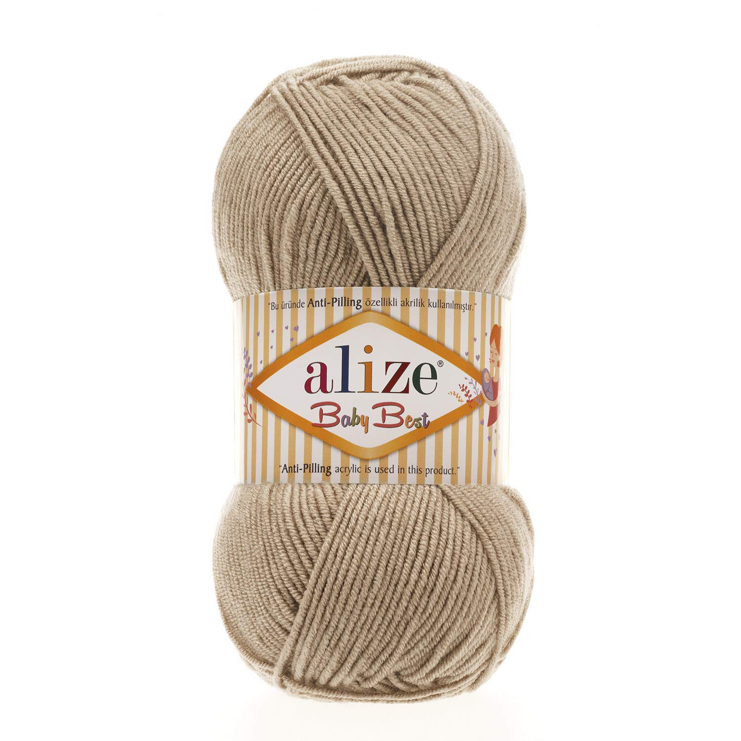 Alize Baby Best Soft Baby Yarn, Worsted Yarn 90% Anti-Pilling Acrylic 10% Bamboo, Lot of 4. Each Skein 3.5 oz (100 g) 262 Yards (240 m) (256 - Beige)