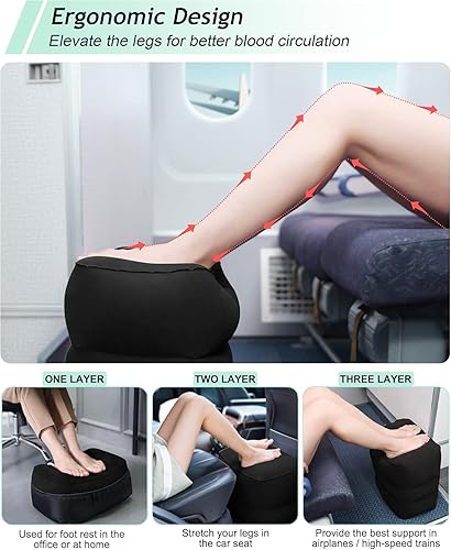Miniatura 2 de JefDiee Almohada inflable para descanso de pies, cama de avión para niños, almohada ajustable de 3 capas de altura, artículos esenciales de viaje