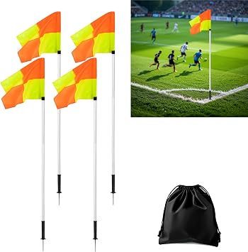 Soccer Corner Flags Set of 4 for Soccer Field, 5FT Agility Training Poles with Corner Flags, Speed and Agility Training Equipment for Sports Practice with Ground Spring Nails and Storage BagsWhite