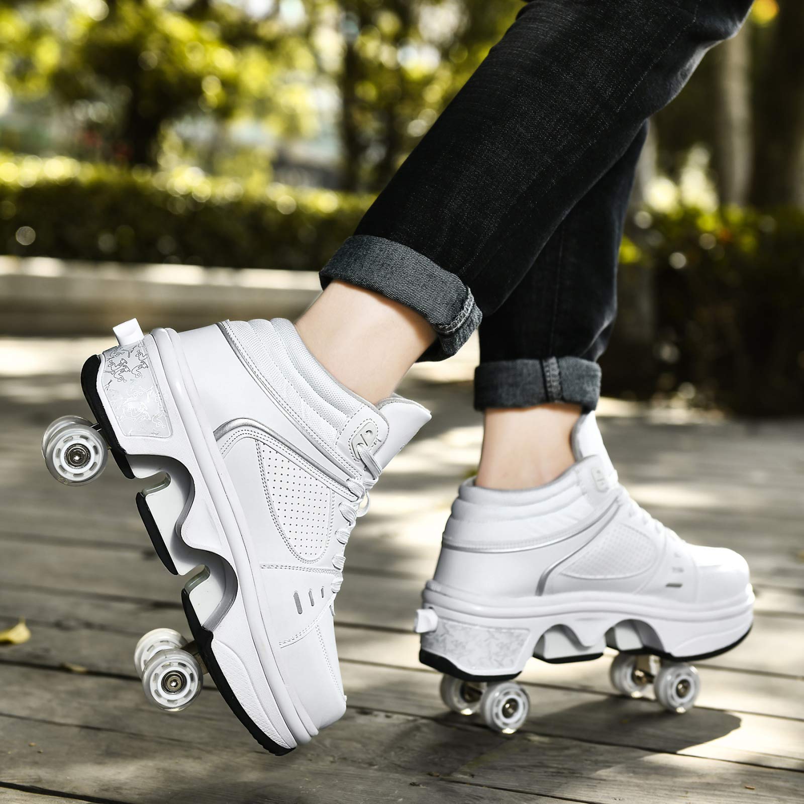 Ruedas Ajustables LED Roller Shoes Aire Libre Y Deporte Gimnasia Zapatillas Zapatos Ruedas Deformación 2 En 1 Patines Botas De Patines De 4 Ruedas,EU36/UK3