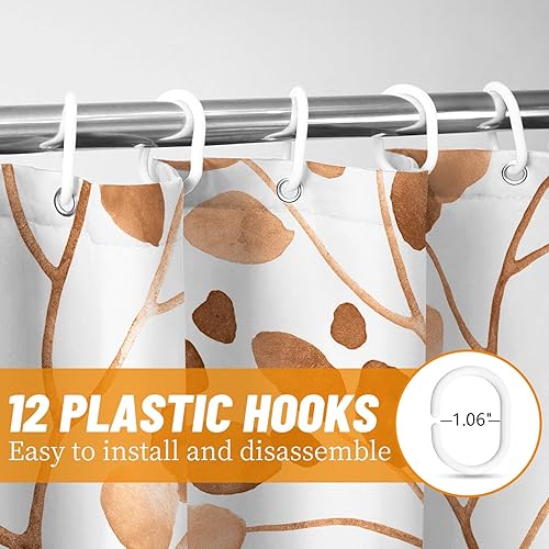 Miniatura 2 de Cortina de ducha bohemia marrón para baño, cortina de baño con hojas botánicas, juego de cortina de ducha de baño con ganchos, 72 x 72 pulgadas