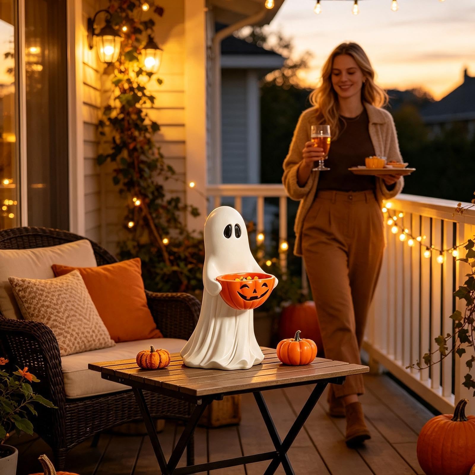 Generisch Halloween miska wodoodporna z żywicy, na słodycze | Dekoracja Halloween Statua Duchów Na Imprezę Drzwi Stół Jesień Domek Gospodarski Wejście Gzyms