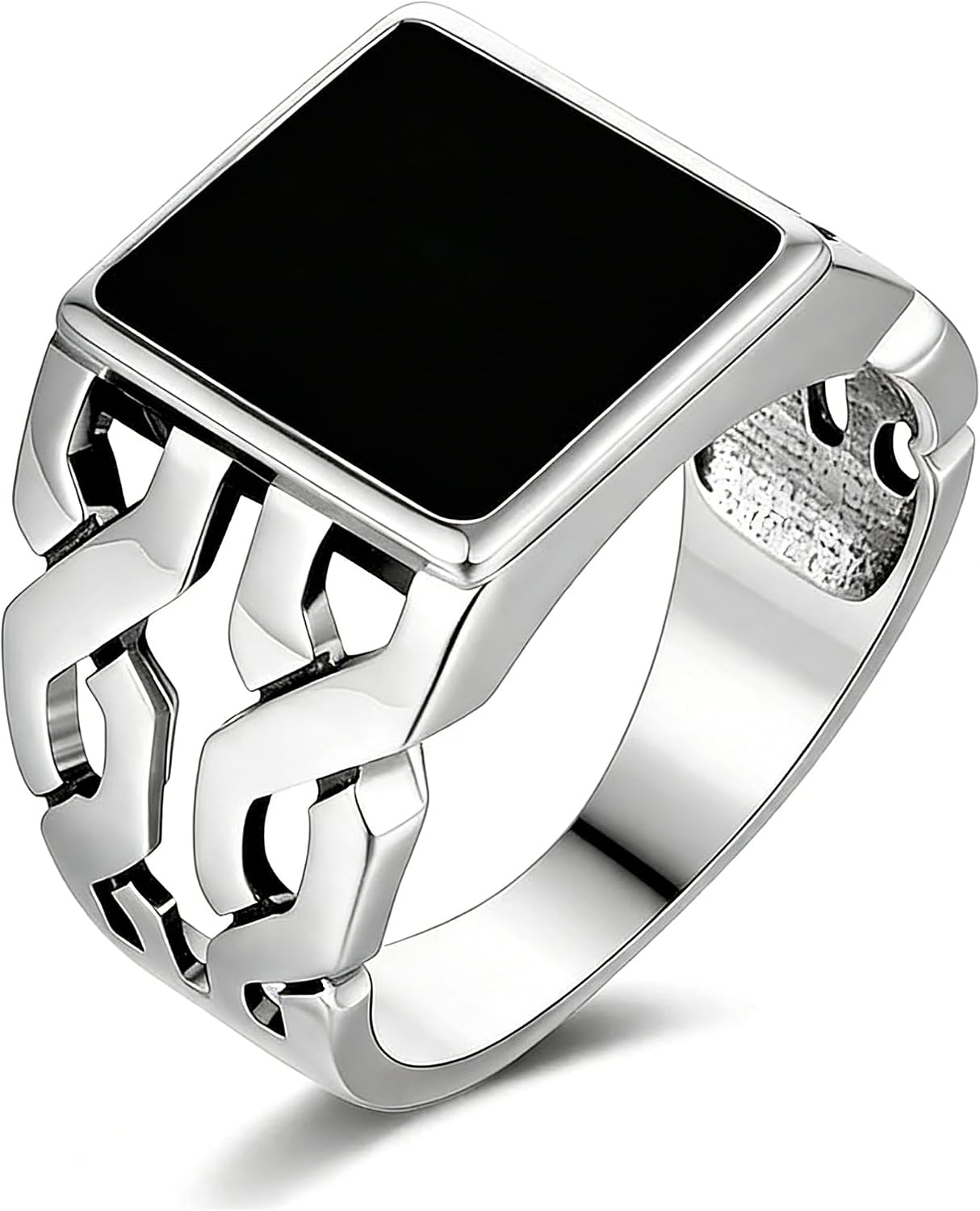 925 Sterling Silver Plated Ring with Black Onyx for Men and Square Design, Classic Jewelry for Men