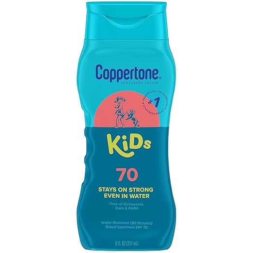 Coppertone Kids Sunscreen Lotion SPF 70, Water Resistant Sunscreen for Kids, 8 Fl Oz Bottle