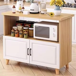 Soporte de almacenamiento para microondas, estante de cocina independiente y estante para panadería, gabinete compacto de tablero de partículas para espacios pequeños, estación de café con