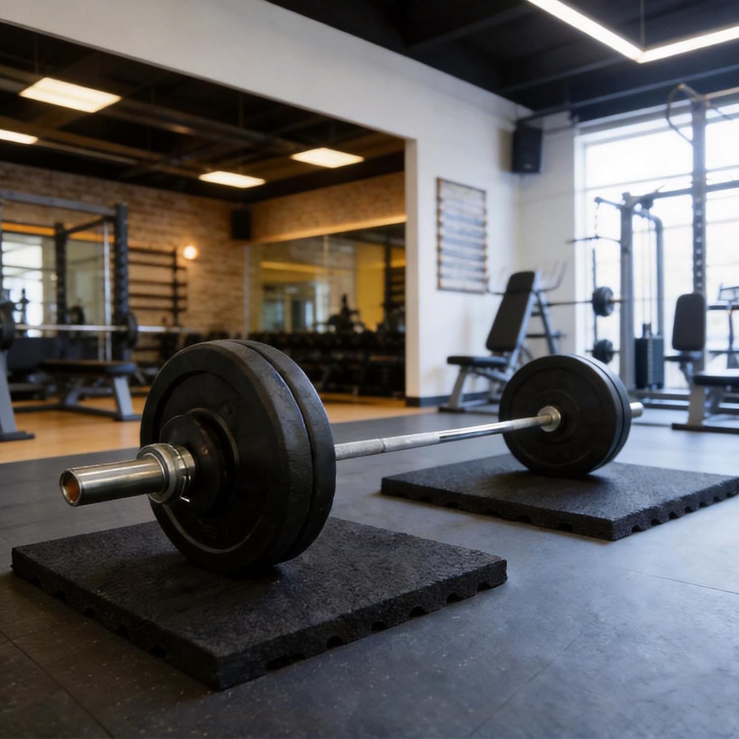 tonchean 1.38" Thicker Heavy-Duty Rubber Exercise Equipment Mats, 2 Pack 20" x 20''Anti-Vibration Gym Floor Mats,Anti-Slip Shock-Absorbing Floor Protectors for Deadlift Platforms Home Cushion