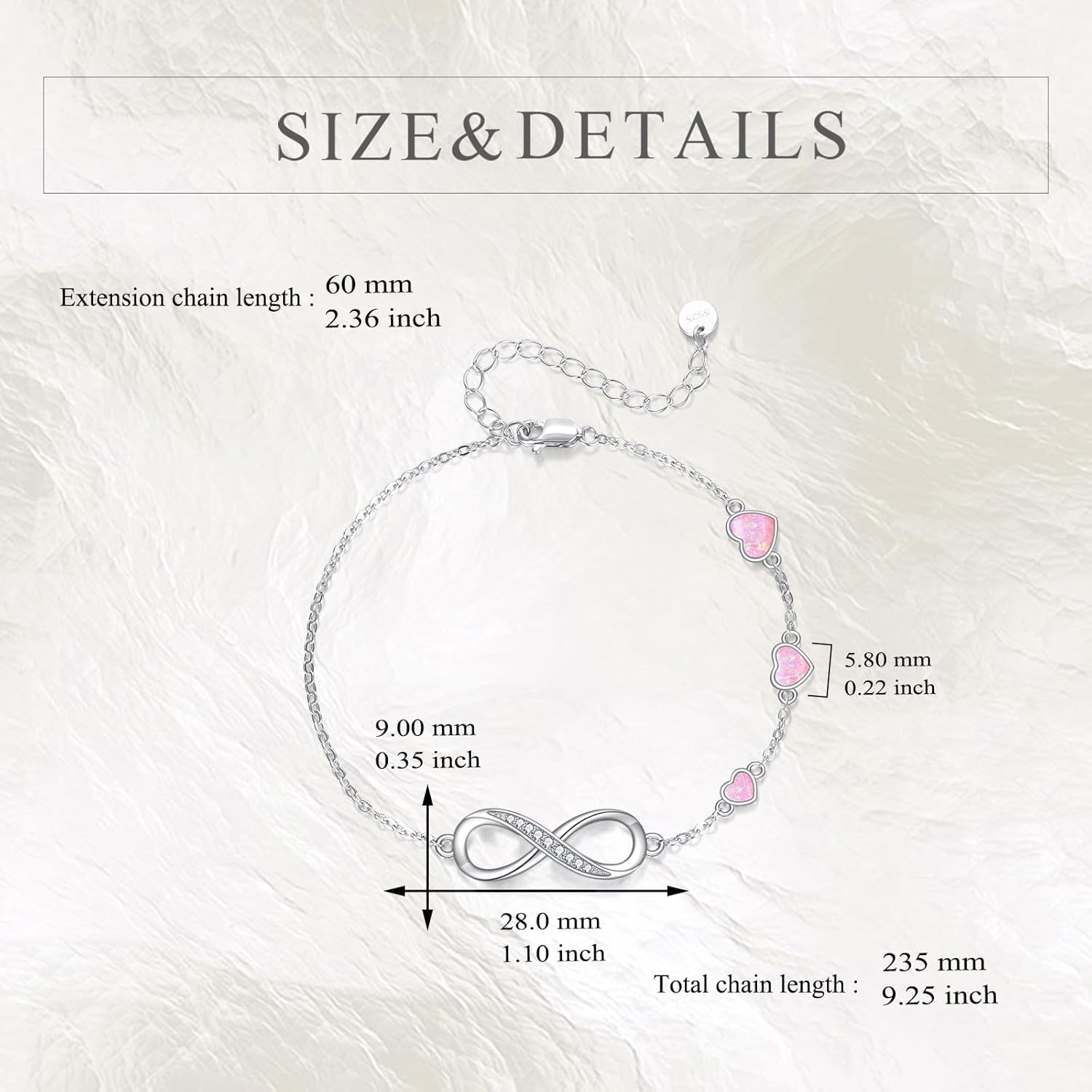 LUHE Heart Infinity Bracelet for Women Sterling Silver Opal Infinity Bracelet Opal Heart Jewelry Gifts for Women - Image 6