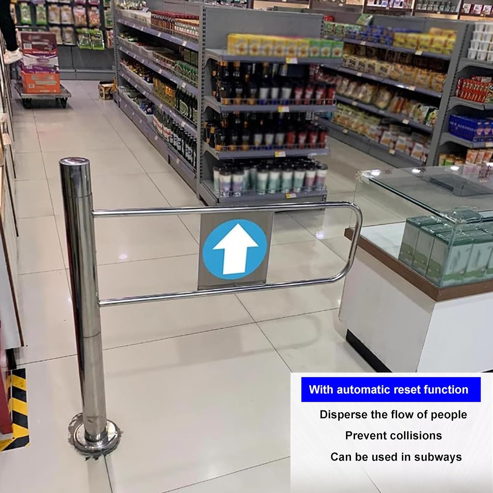 Cancello a battente in metallo resistente, con chiusura automatica, barriera di apertura a 90°, per supermercati, biblioteche e negozi, lato sinistro, porta di accesso pedonale (65 cm)