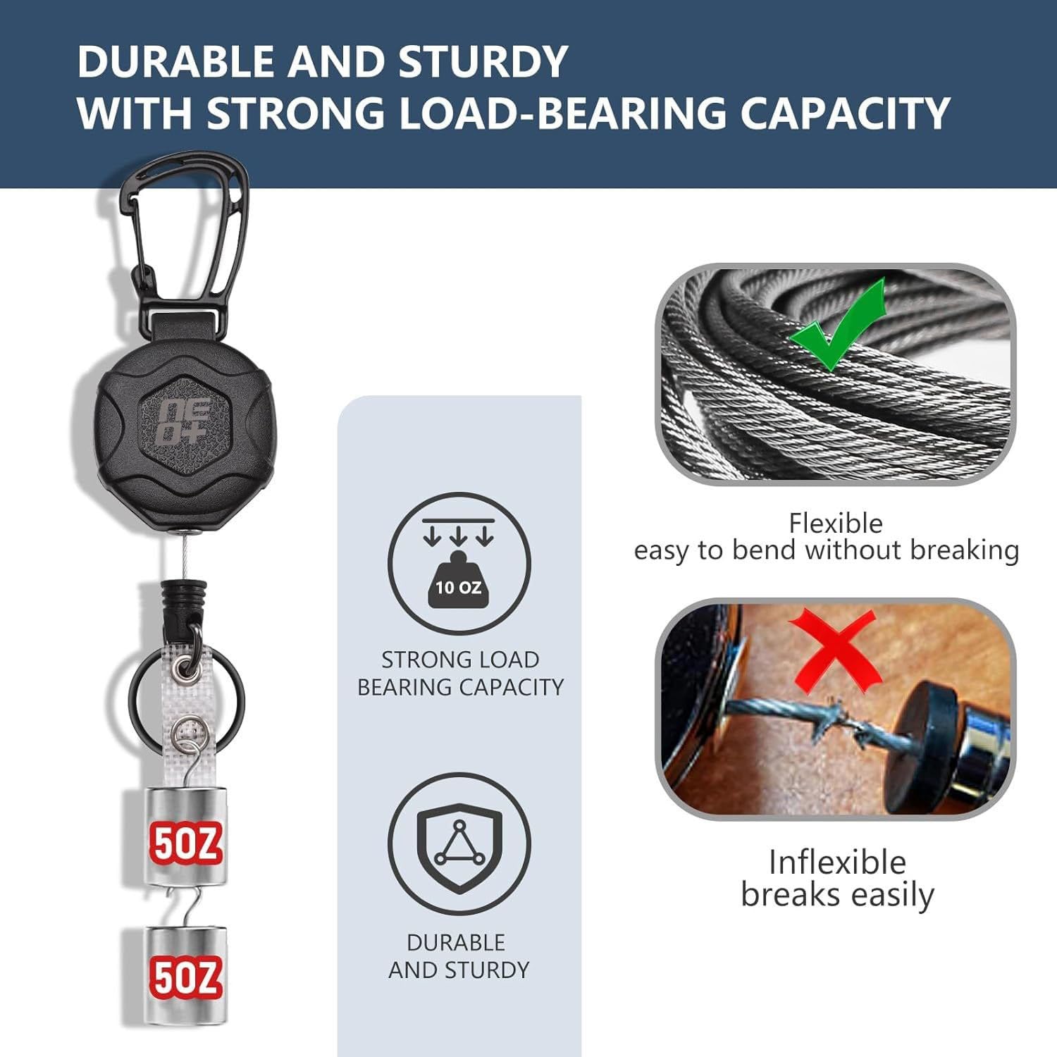 NEO+ 2 Pack Retractable Keychain Heavy Duty, Badge Reels Retractable with Upgraded Zinc Alloy Carabiner, 33''/84cm Coated Steel Cord, Bearing 9 oz - Image 2