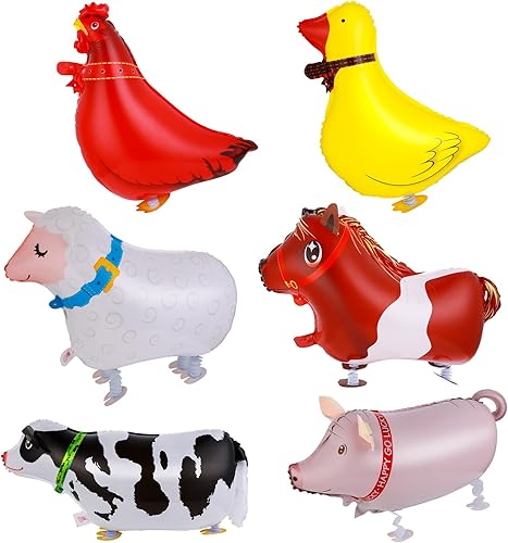 Grevosea 6 globos de animales de granja – Globos de Mylar para mascotas con temática de animales para decoración de fiestas de cumpleaños (pato,