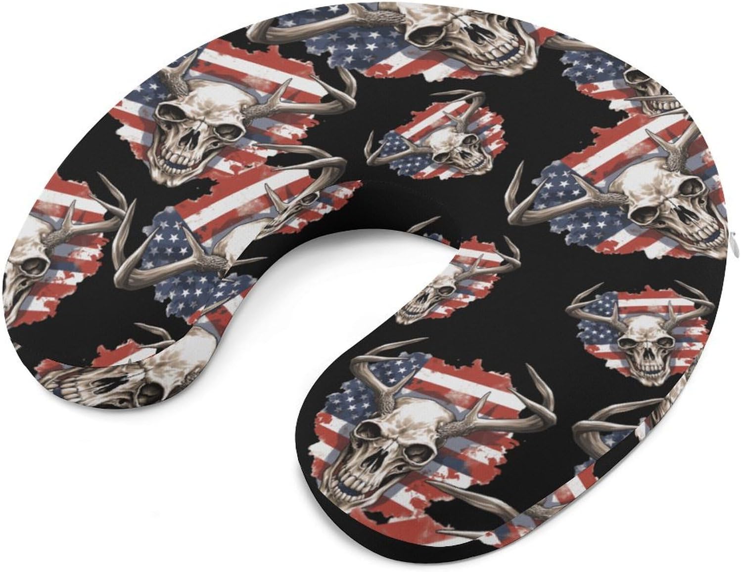 American Flag Skull Deer U Shaped Neck Pillow Portable Travel Airplane Headrest Pillow Lightweight Support Pillow Cushion