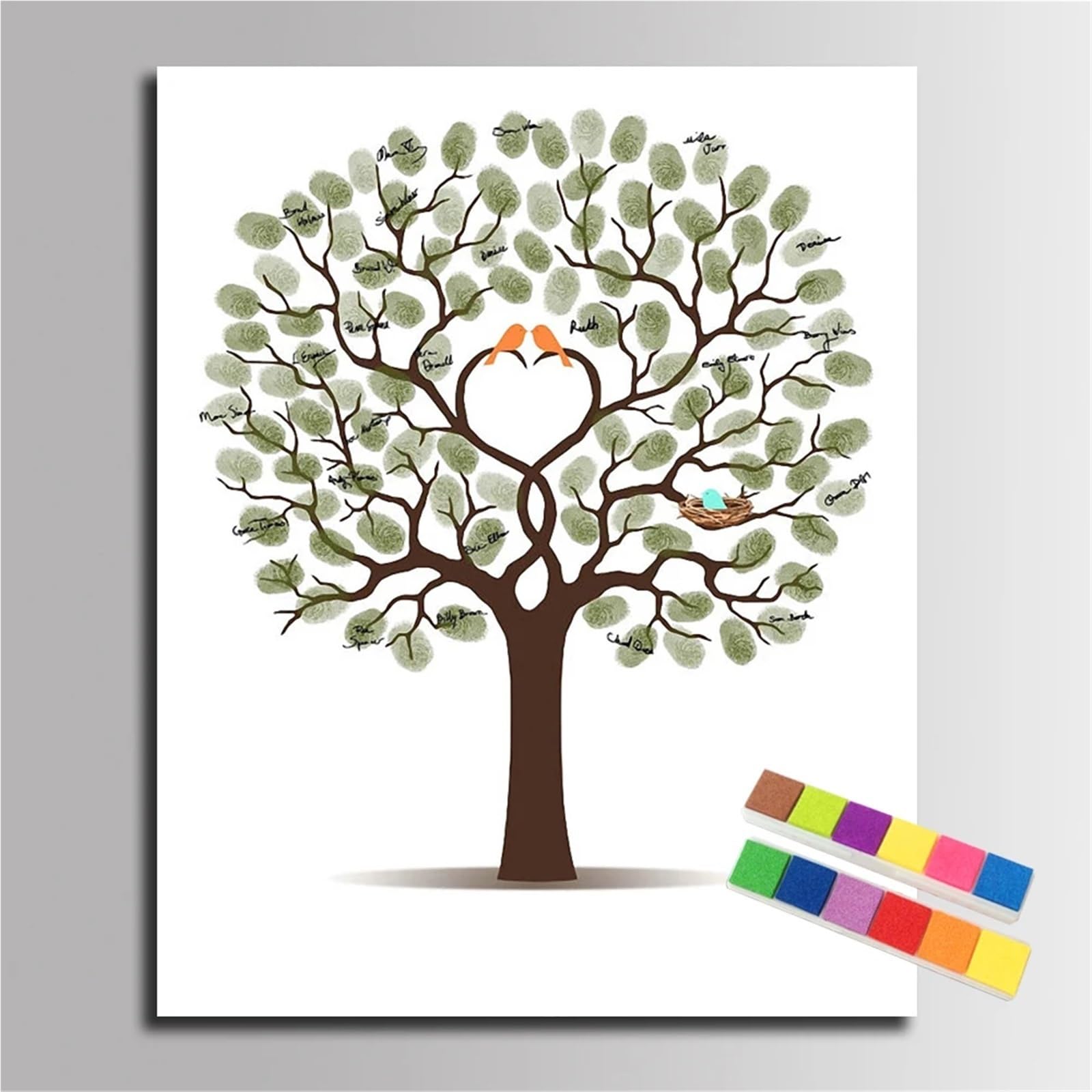 Hochzeit Fingerabdrücke mit Baum Hochzeitsgeschenk Fingerabdruck Baum Malerei Kuss Liebhaber Party Gästebuch Leinwand Dekoration(Color04,60x80cm 24x32inch)