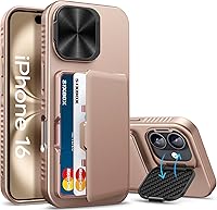Vista 18 de Funda tipo cartera para iPhone 16e con soporte, tarjetero integrado y funda para cámara, protección contra caídas de grado militar a prueba