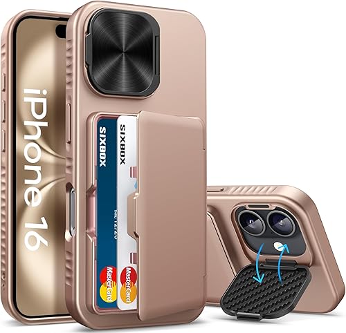 Miniatura 18 de Funda tipo cartera para iPhone 16e con soporte, tarjetero integrado y funda para cámara, protección contra caídas de grado militar a prueba de