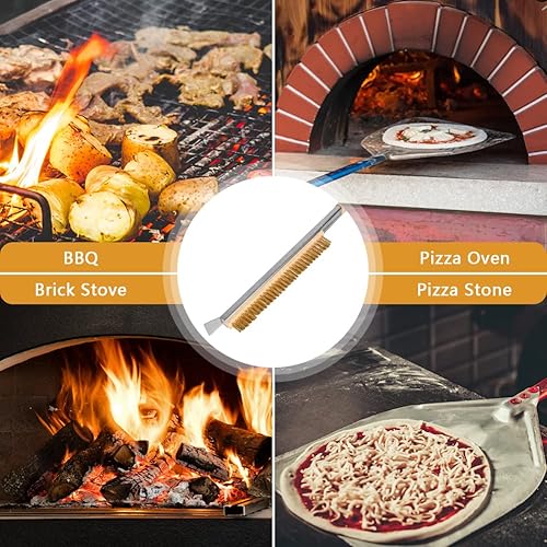 Miniatura 7 de Cepillo para horno de pizza, cepillo de 21 pulgadas y raspador de acero inoxidable para piedra de pizza, cepillo de limpieza de parrilla de