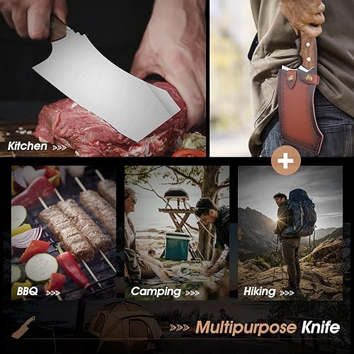 Miniatura 6 de Huusk Cuchillo de corte de carne, cuchillo de carne japonesa de 7 pulgadas con funda, cuchillo de carne afilado, cuchillo de carnicero de espiga