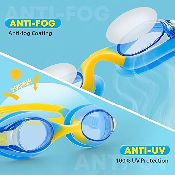 Portzon Unisex-Child Swim Goggles, Anti Fog No Leaking Clear Vision Water Pool Swimming Goggles