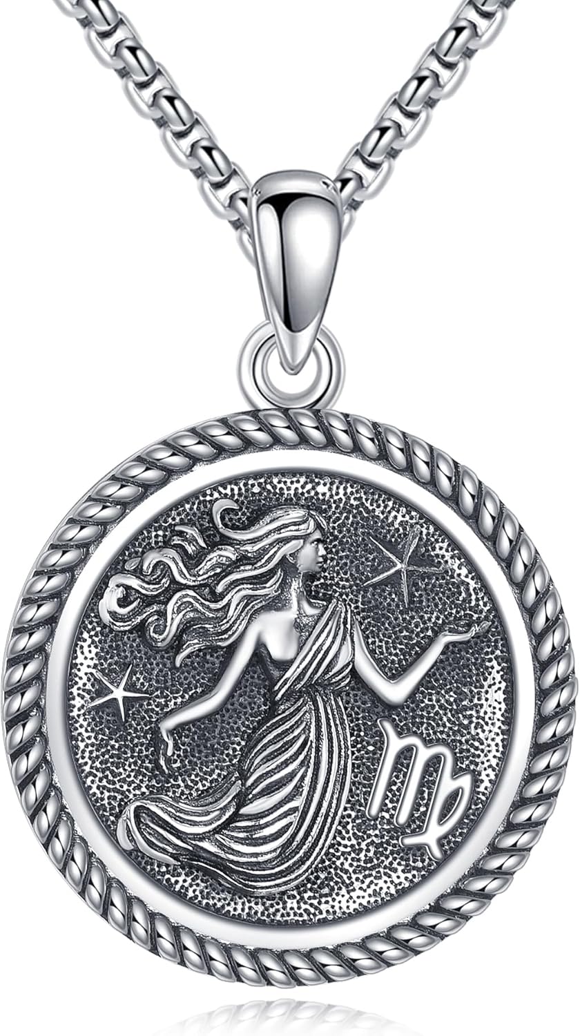URONE Virgo Necklace 925 Sterling Silver Virgo Pendant And Chain Constellation Necklace Astrology Jewelry Birthday Gifts for Women Men