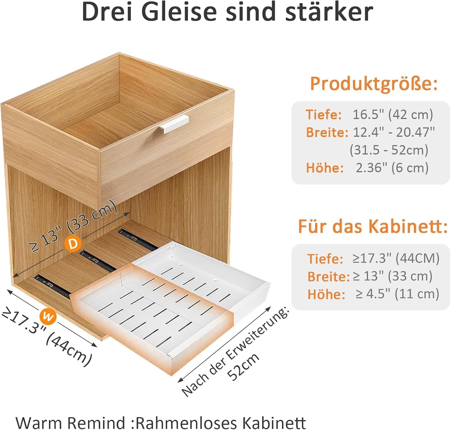 2er Set Teleskopschubladen - Verstellbare Ausziehschieber (32-53cm Breite) für Küchenschränke | Mit Klebebefestigung & 3 Schienensystem | 34kg Tragkraft (Weiß)