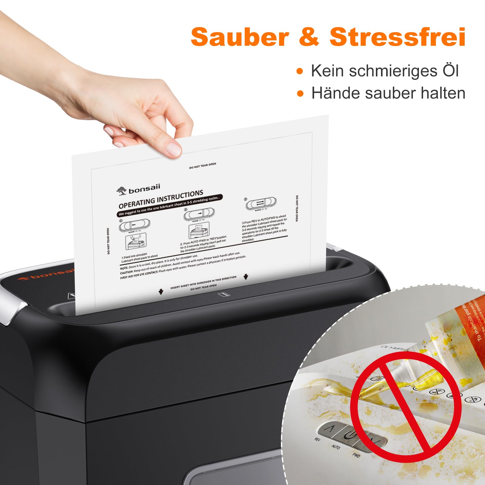 Bonsaii Aktenvernichter 8 Blatt + 24 Ölpapierblätter Set, Papierschredder mit Sicherheitsstufe P-4, Kreuzschnitt 5x14mm, 16L Auffangbehälter, Überhitzungsschutz, inkl. Wartungsölpapier für Home-Office