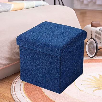 ABTRIX WITH AB Fabric Folding Organizer Storage Ottoman Bench Footrest Stool Coffee Table Cube,Camping Fishing Toys Chest Stool,Quick&Easy Assembly,22L Capacity,Padded (30X30X30 Cm,Dark Blue)