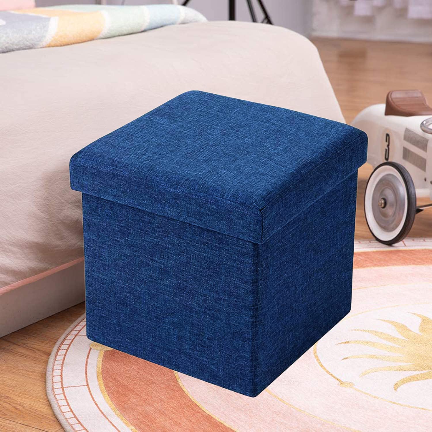 ABTRIX WITH AB Folding Organizer Storage Ottoman Bench Footrest Stool Coffee Table Cube, Camping Fishing Toys Chest Stool, Quick and Easy Assembly, 22L Capacity, Padded (30X30X30 cm, Dark Blue)