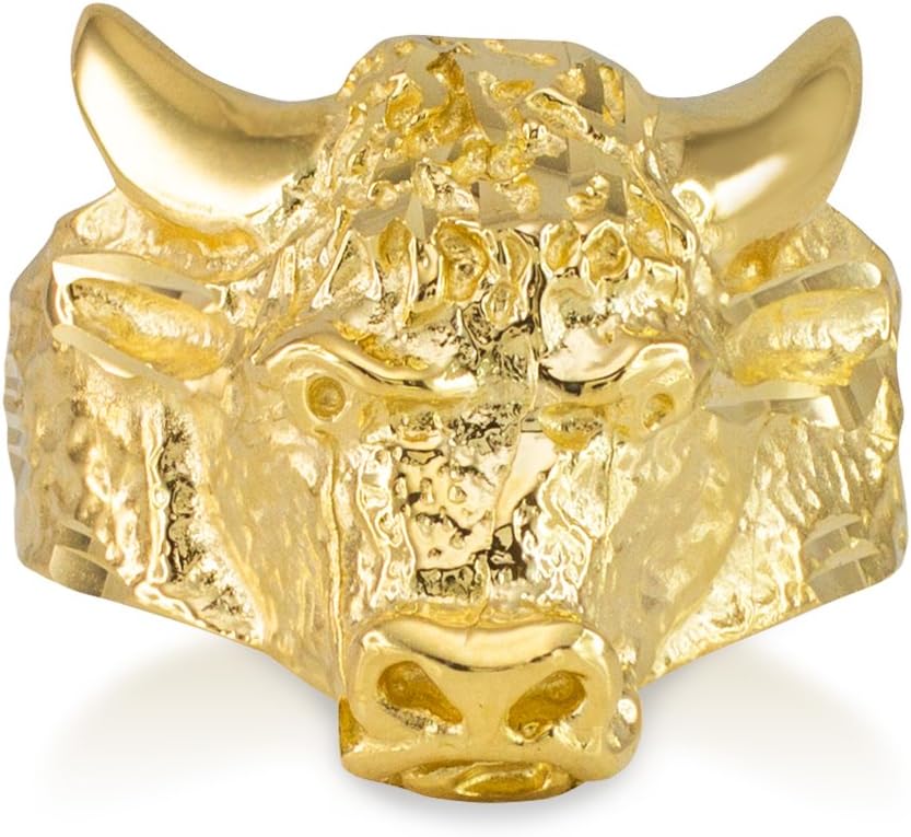 Men's Bold 10k Yellow Gold Band Taurus Bull Ring