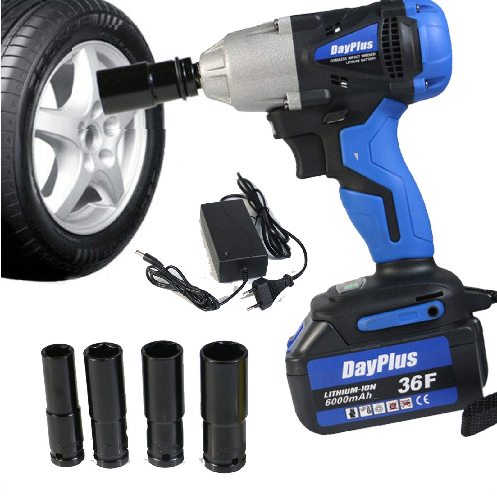Atornillador de impacto con batería 18 V 1/2 pulgadas tornillos giratorios llave de impacto con batería 4 accesorios tuercas herramientas bricolaje artesanos