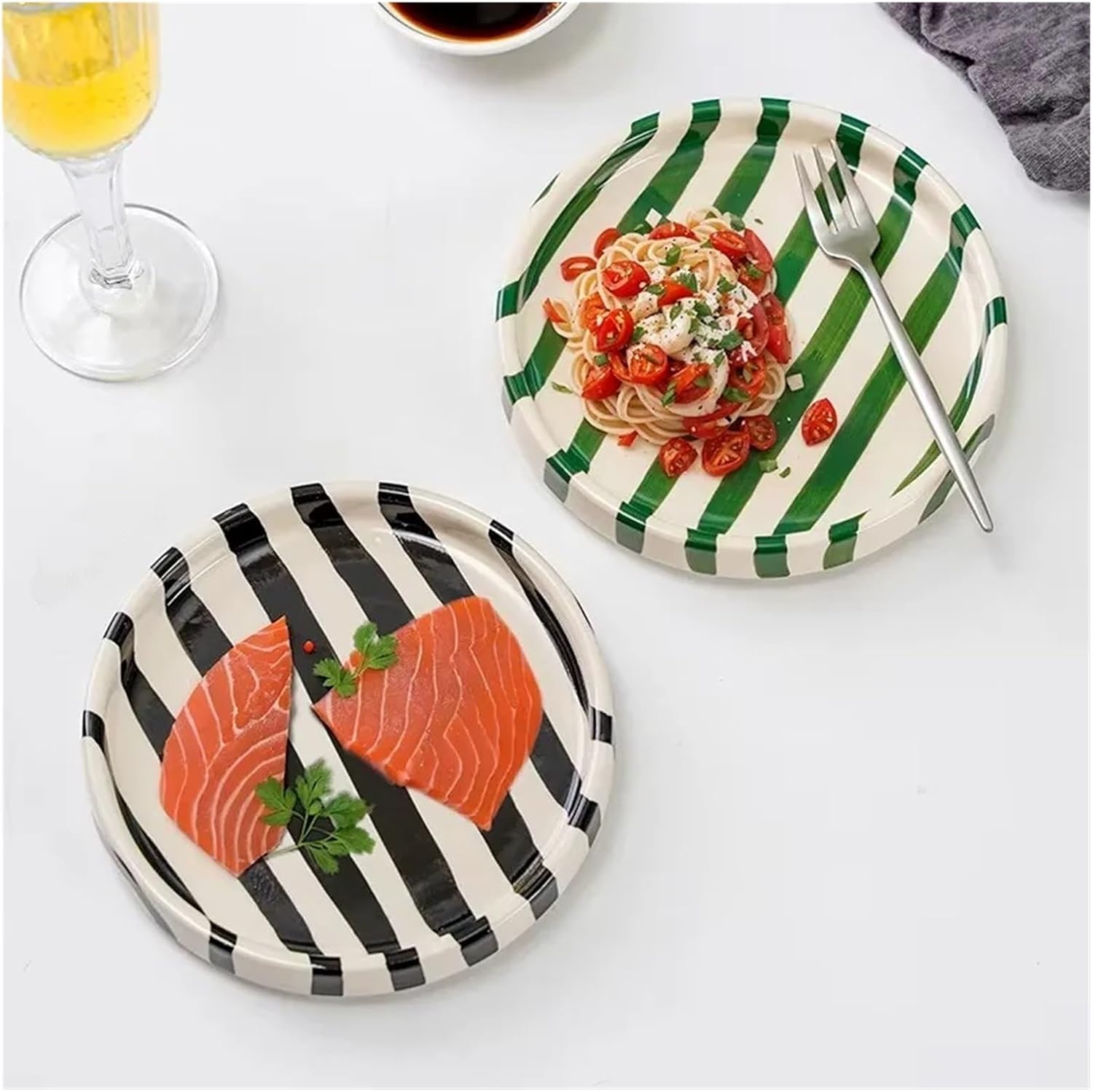 Colorful Ceramic 6inch Striped Plates – Handcrafted Dinnerware For Kitchen, Home Decor, Dessert, Salad, Party Use(Orange)
