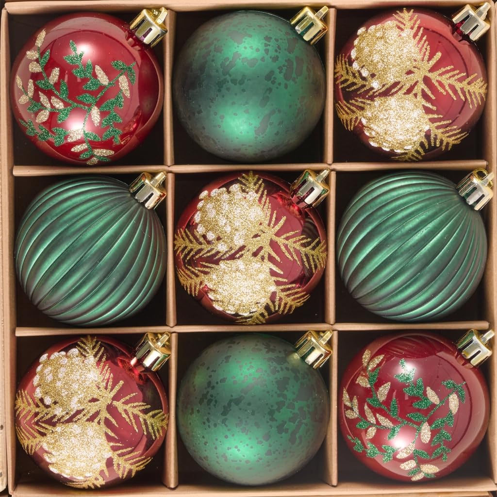 Valery Madelyn Christmas Baubles,9pcs 6cm Red Green Gold Christmas Ball Ornaments for Tree Decorations — image 1