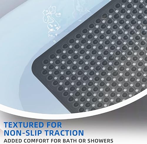 Miniatura 4 de MOONFLY Tapete para ducha y bañera, 40 x 16 pulgadas, extra largo, antideslizante, con ventosas y agujeros de drenaje, lavable a máquina y