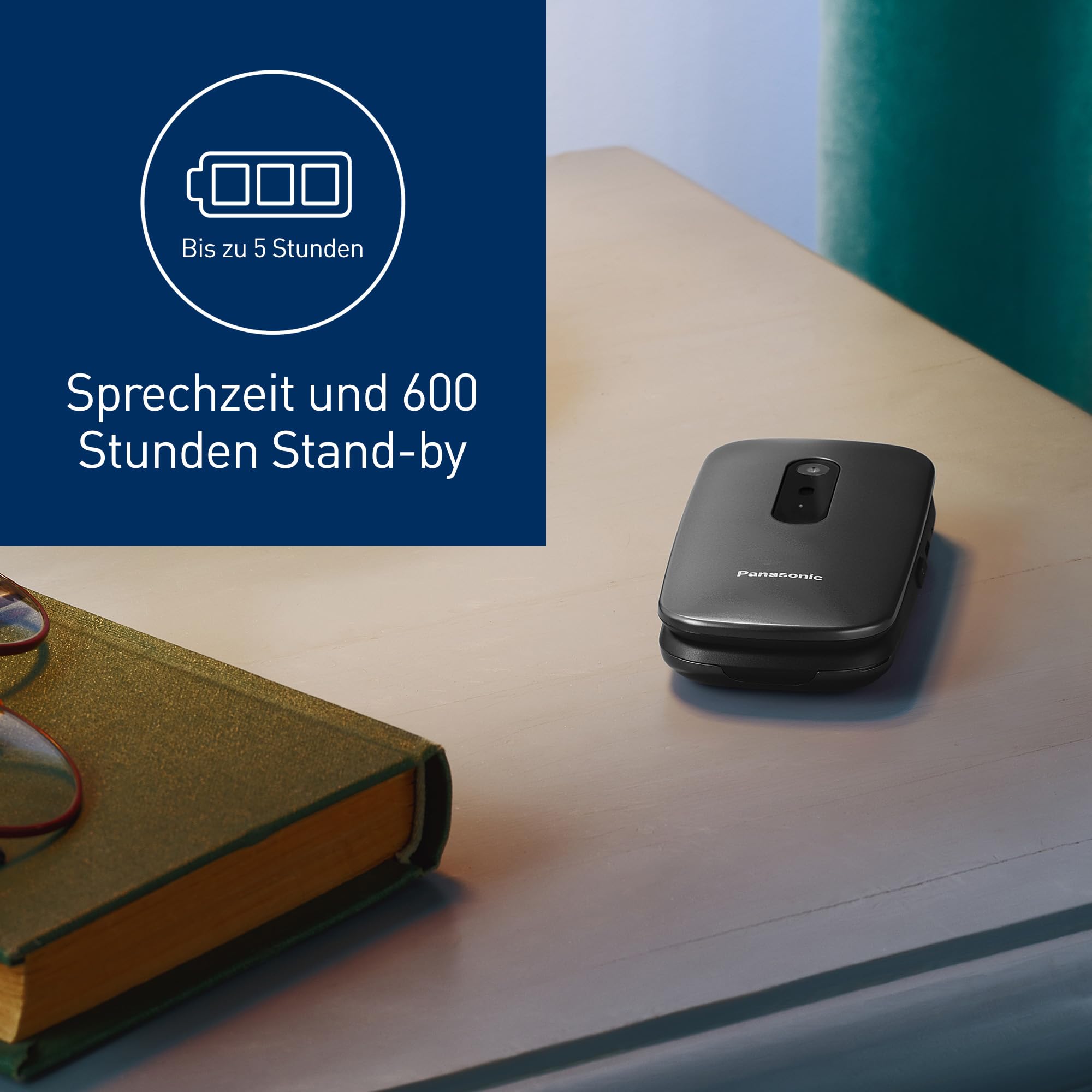 Panasonic KX-TU446EXG 2G Seniorenhandy ohne Vertrag (SOS-Notruftaste, Stoßfest, Sprachverstärker, große getrennte Tasten, große Schrift und Nummernanzeige, 2,4 Zoll Farbdisplay, Klapphandy, grau
