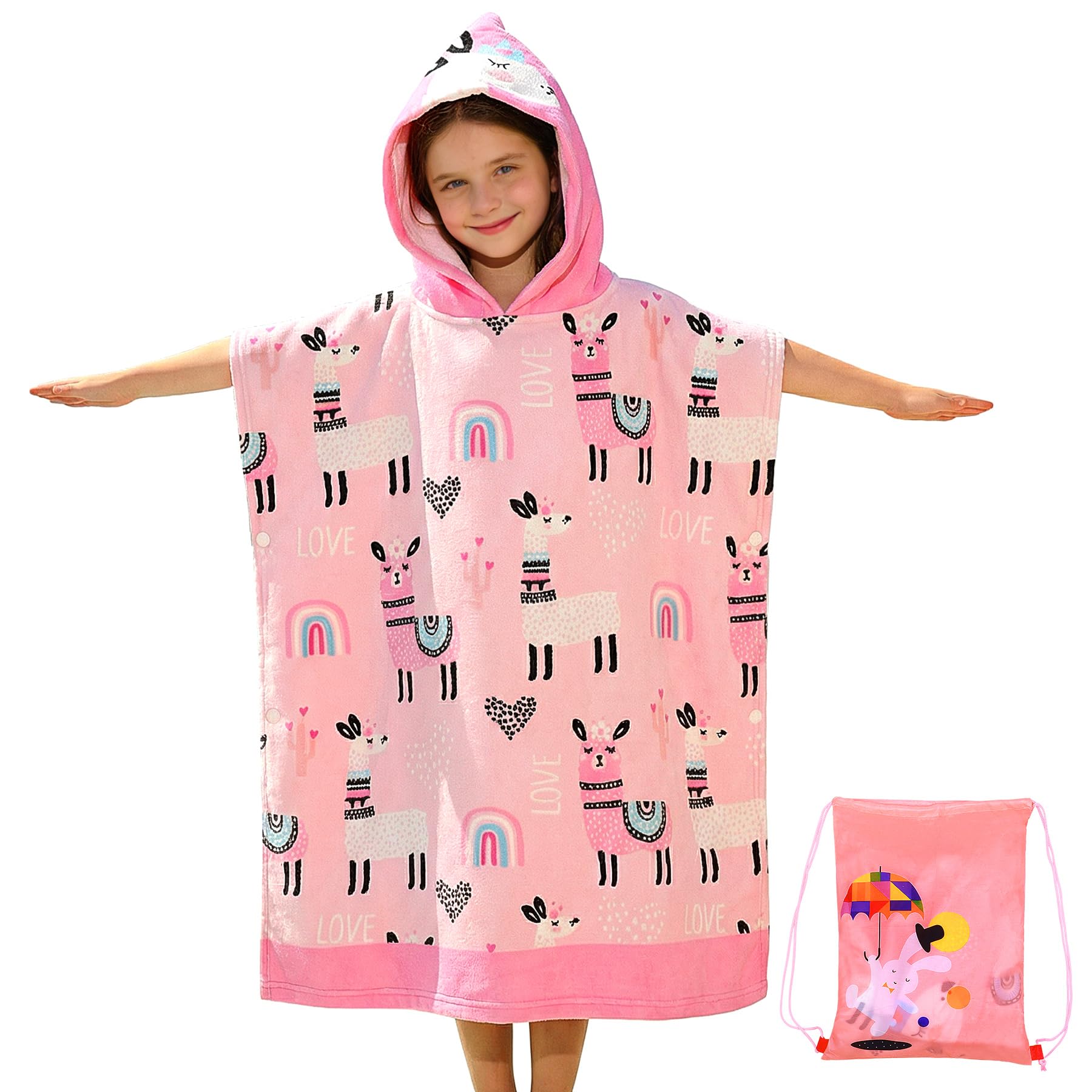 Asciugamano da Spiaggia con Cappuccio Poncho Telo Mare Bambini con Dinosauro Blu in Microfibra Assorbente per Spiaggia Doccia Piscina, Asciugamano da Bagno Ragazzi 6-15 Anni, 75x180cm