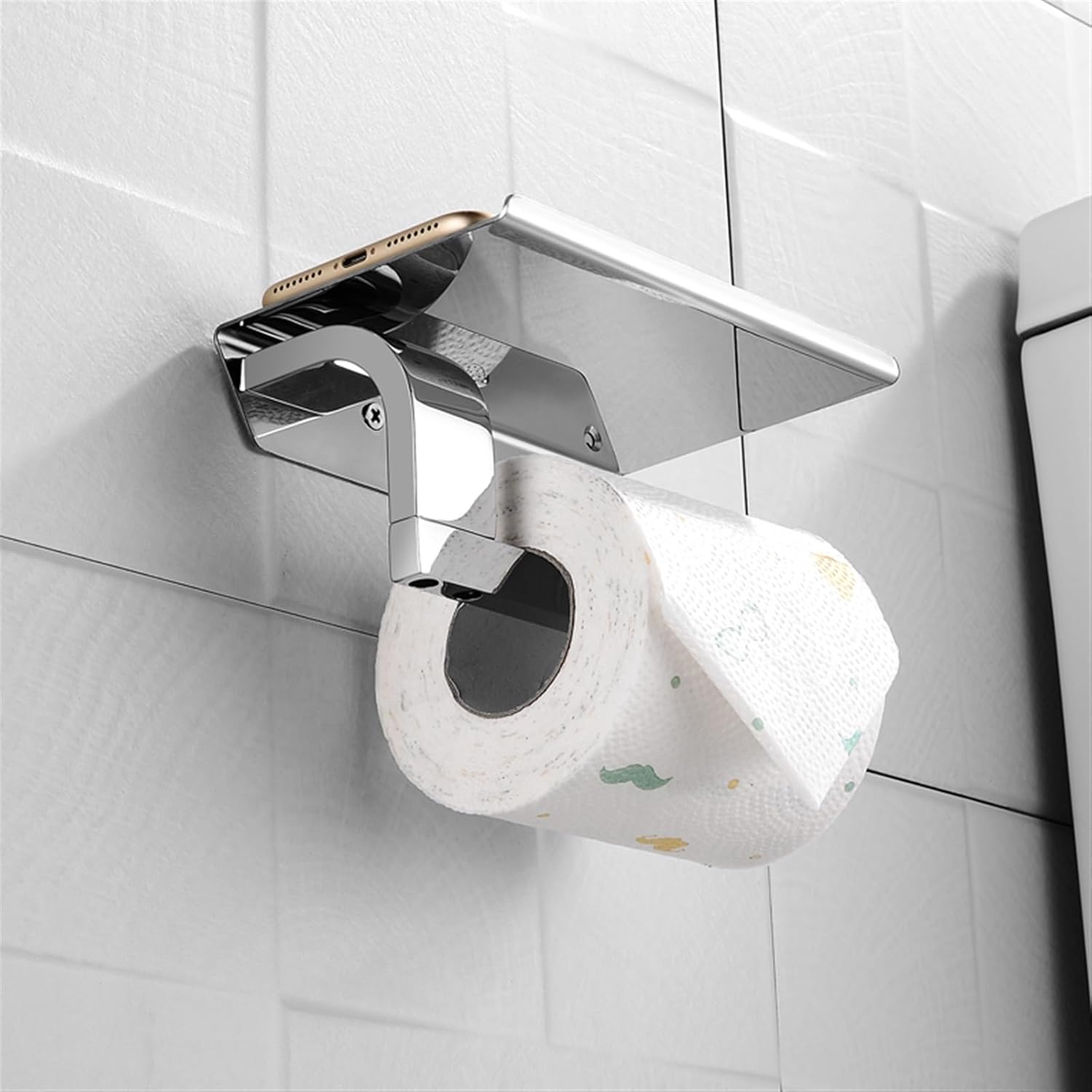 Silver Stainless Steel Toilet Paper Holder Bathroom Wall Mount WC Paper Mobile Phone Holder Shelf Roll Paper Shelf Accessories (Color : 1 PCS) (4 Pcs)