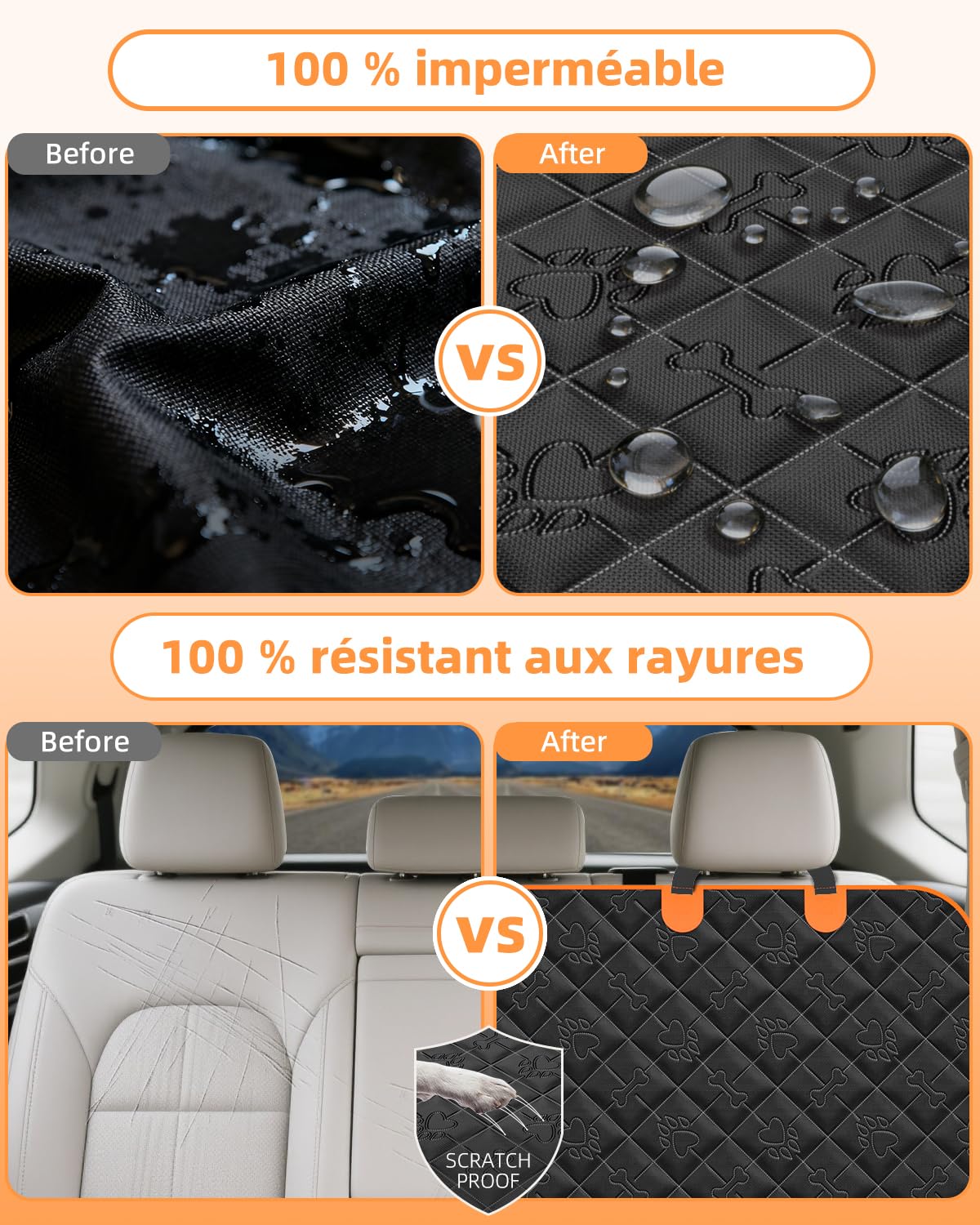 Protection Voiture Chien Siege Arriere Imperméable Antidérapante Housse Voiture Chien avec Fenêtre en Filet Protege Siege Voiture Chien, Convient à la Plupart des Voitures SUV et Camions