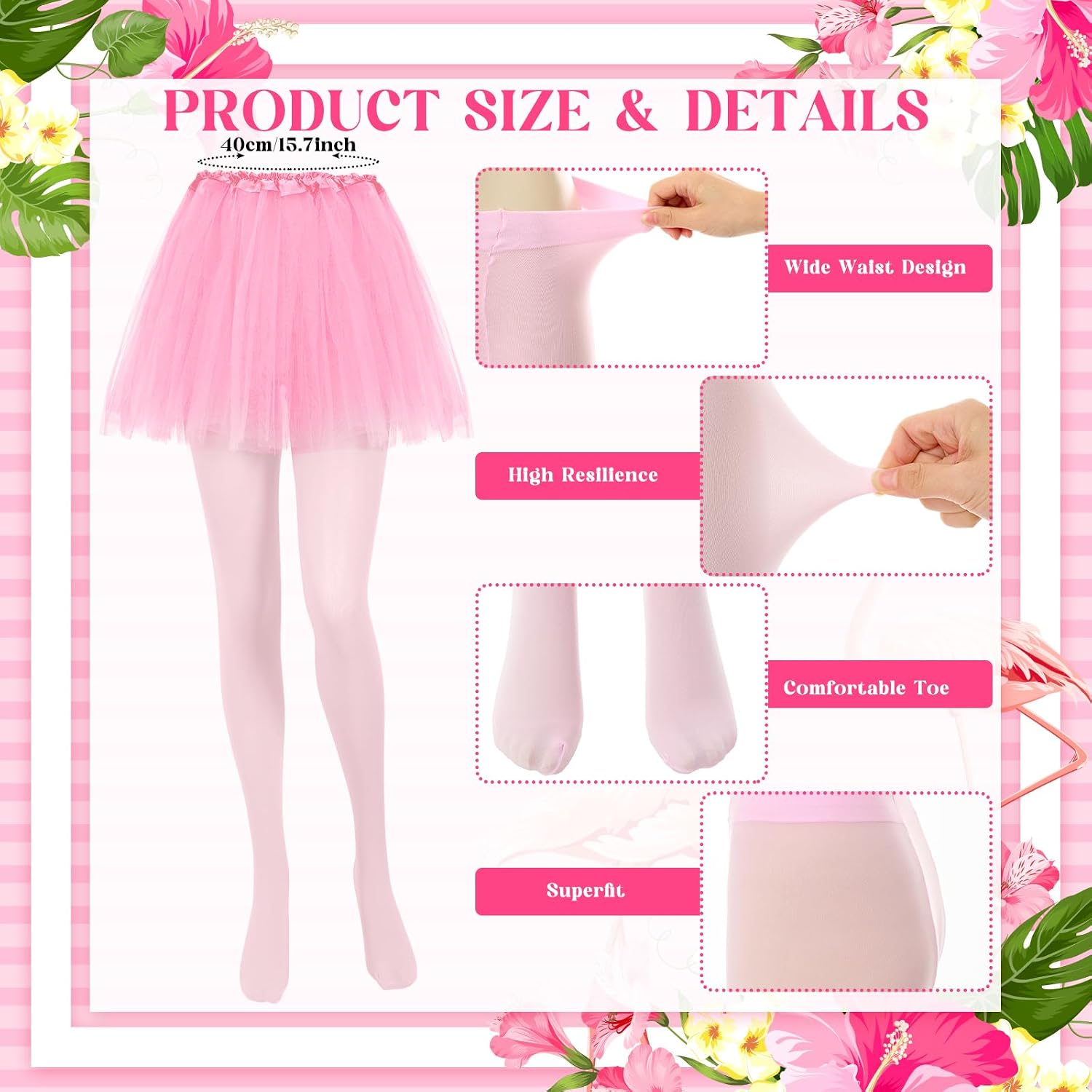 Shyyween 8 Pcs Pink Flamingo Costume Women Flamingo Headdress Tutu Skirts Feather Boas Pantyhose for Party Accessories