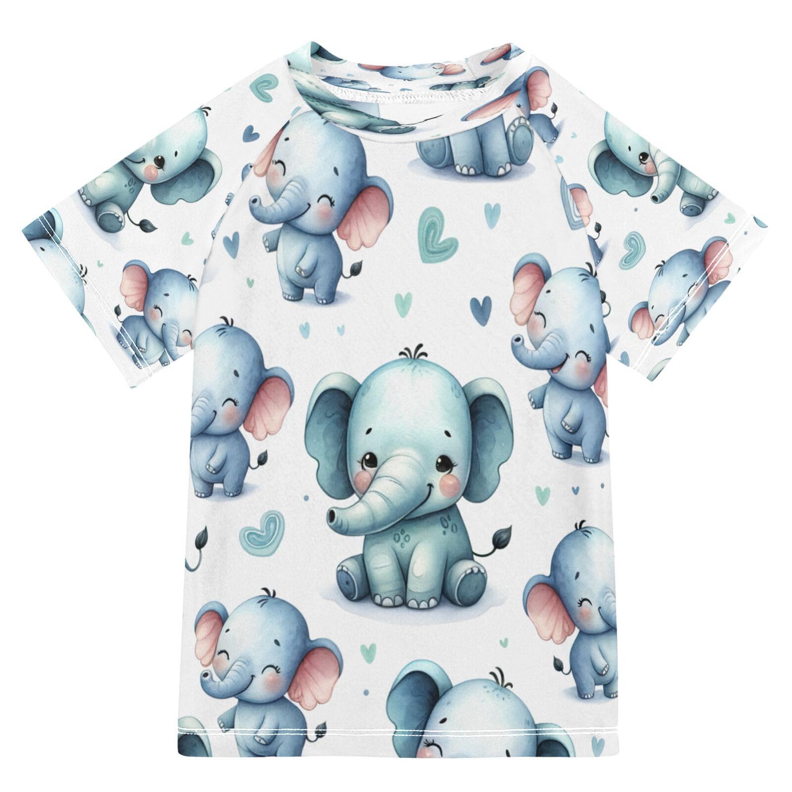 Boys Sun Shirts UV Protection Short Sleeve Rash Guard Swim Shirt Elephant Water Shirt Rashguard 7-8T,4