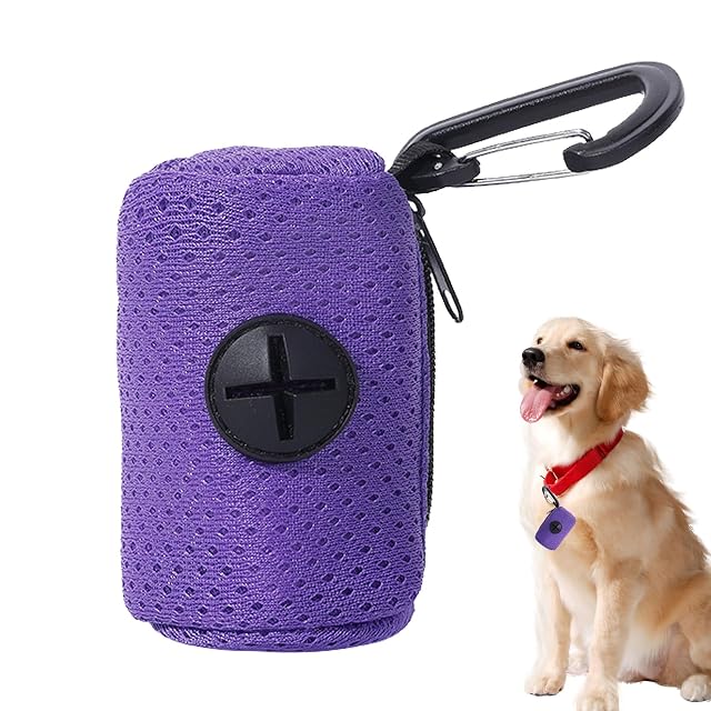 Dispensador de bolsas de caca - Soporte para bolsa de perro con enganche para correa de tela de malla…