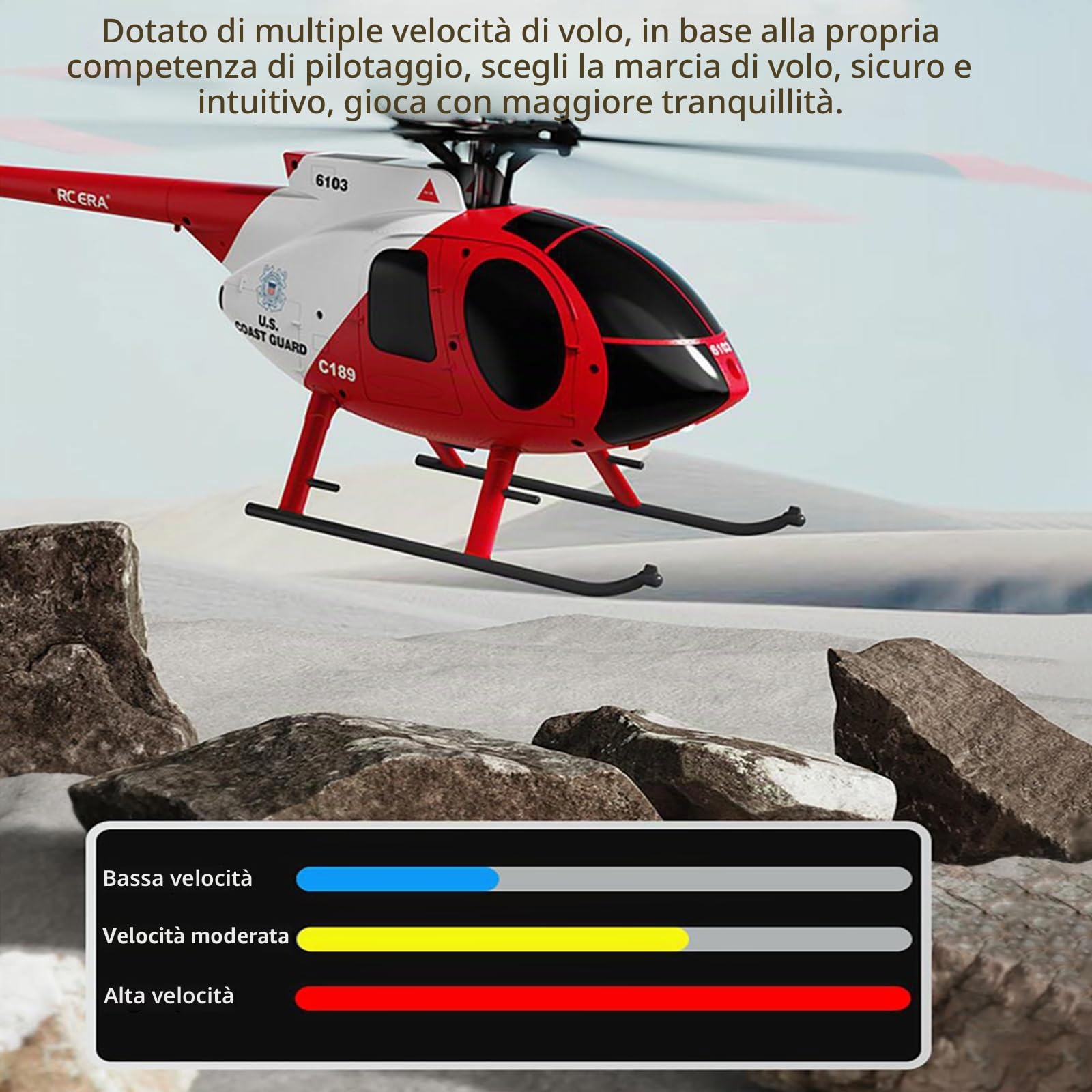 C189 elicottero telecomandato, 2.4G 6CH UAV 1:28 Brushless Motor RC elicottero singola lama Flybarless elicottero remoto RTF con localizzazione del flusso ottico 3 batteria - rosso