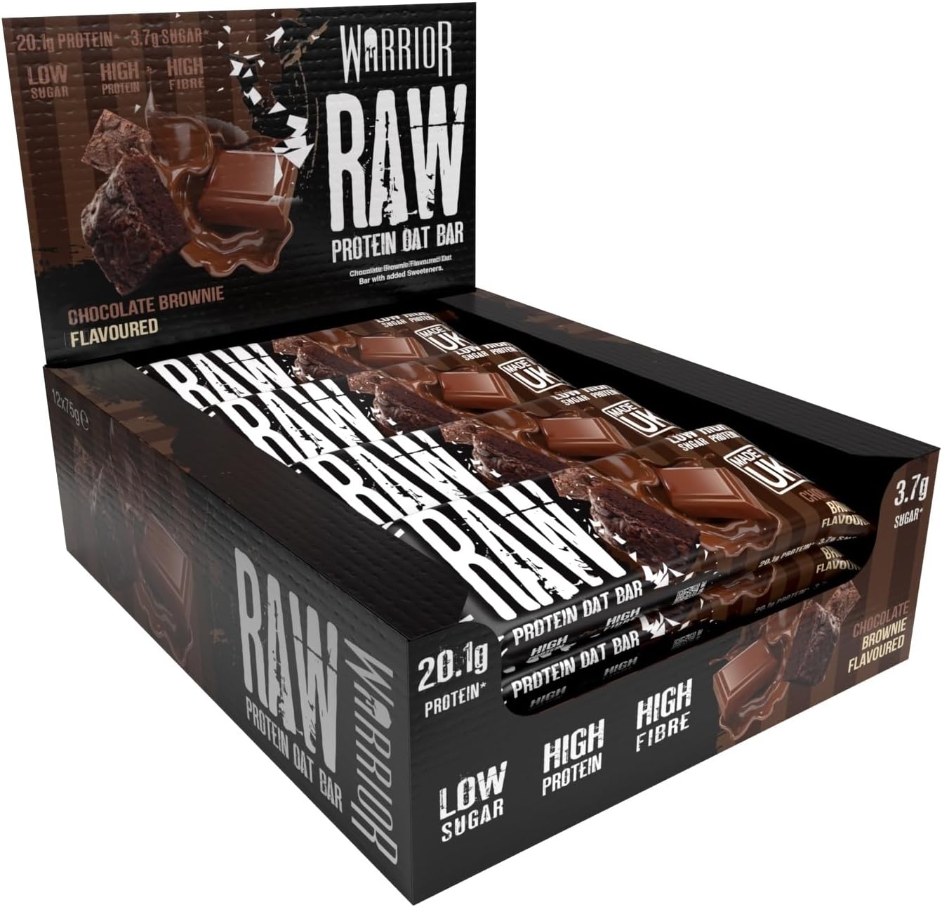 Raw Protein Flapjacks – 12 Bars x 75g Each – Packed with 20g of Protein – Low Sugar, High in Fibre (Choc Brownie)